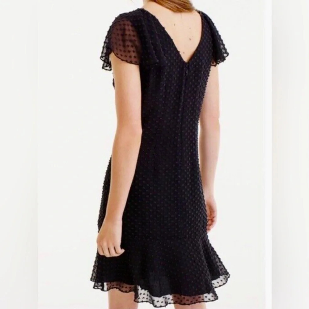 J. Crew Black Swiss Dot Silk Blend Flutter Sleeve Dress